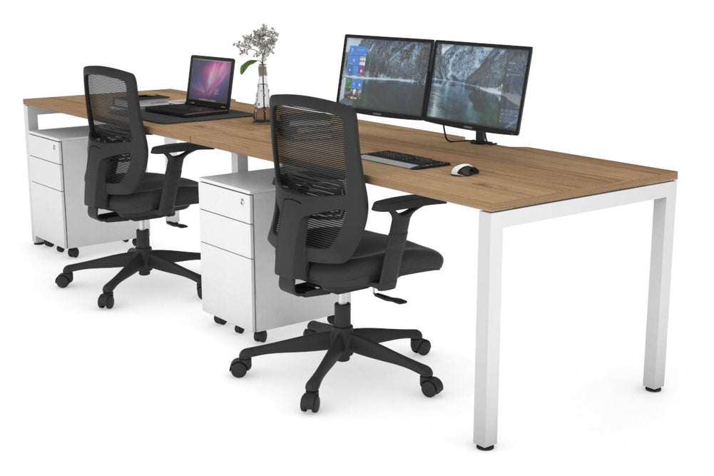 Quadro Square Legs 2 Person Run Office Workstation [1600L x 800W with Cable Scallop]-white leg salvage oak 