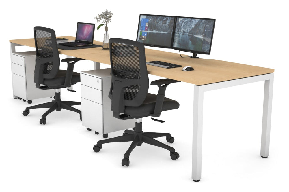 Quadro Square Legs 2 Person Run Office Workstation [1600L x 800W with Cable Scallop]-white leg maple 