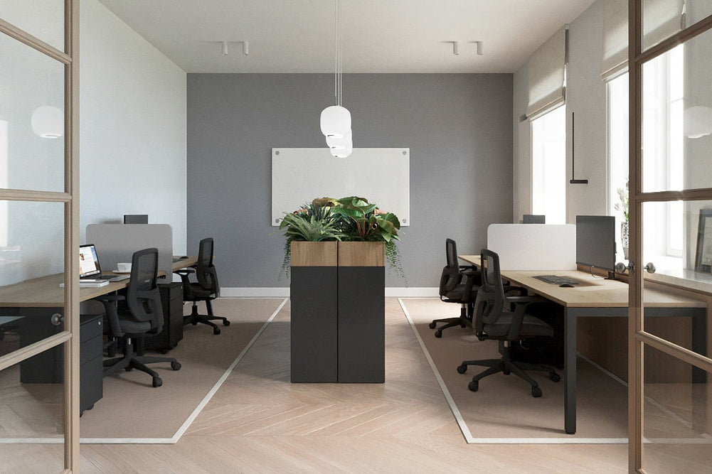 Quadro Square Legs 2 Person Run Office Workstation [1800L x 700W]-black leg dark oak 