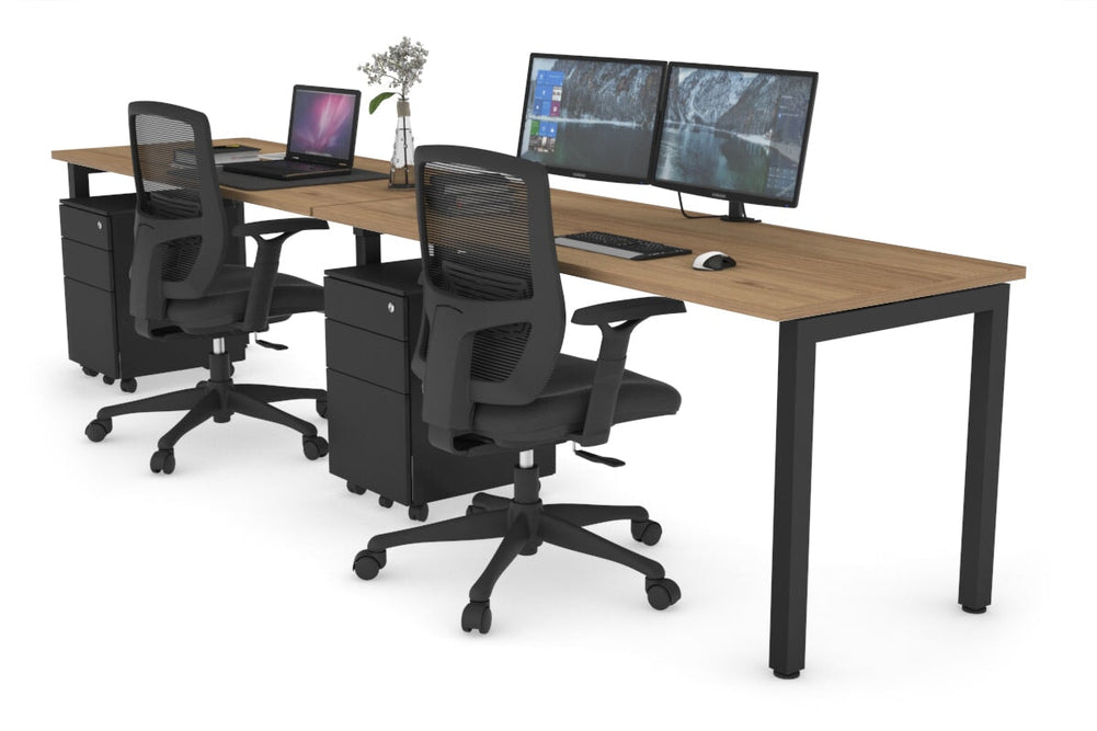 Quadro Square Legs 2 Person Run Office Workstation [1800L x 700W]-black leg salvage oak 