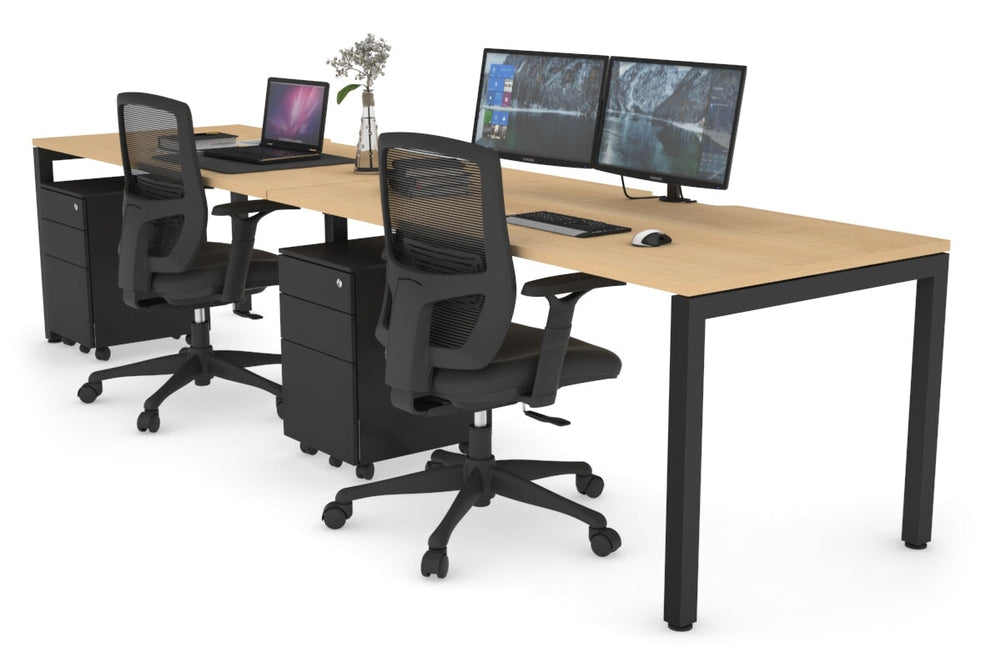Quadro Square Legs 2 Person Run Office Workstation [1800L x 800W with Cable Scallop]-black leg maple 