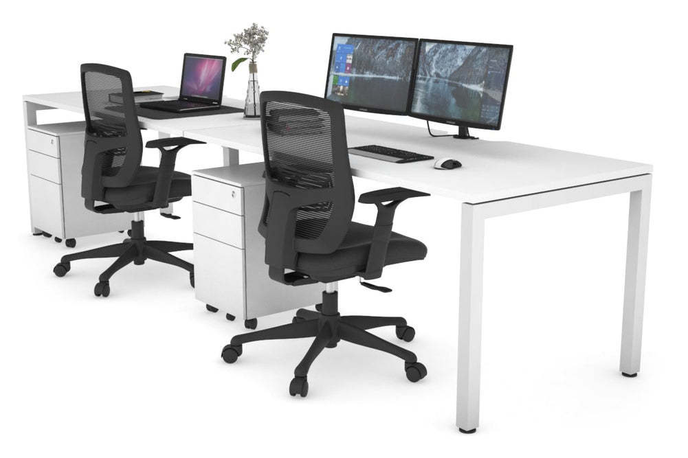 Quadro Square Legs 2 Person Run Office Workstation [1800L x 800W with Cable Scallop]-white leg white 