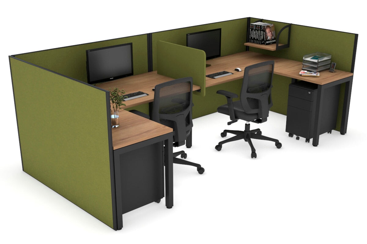Quadro Square Leg 2 Person Corner Workstations - U Configuration - Black Frame [1400L x 1800W with Cable Scallop] Jasonl salvage oak green moss biscuit panel