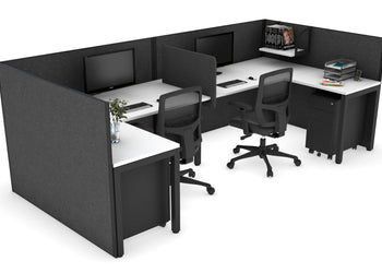 Quadro Square Leg 2 Person Corner Workstations - U Configuration - Black Frame [1400L x 1800W with Cable Scallop] Jasonl white moody charcoal biscuit panel
