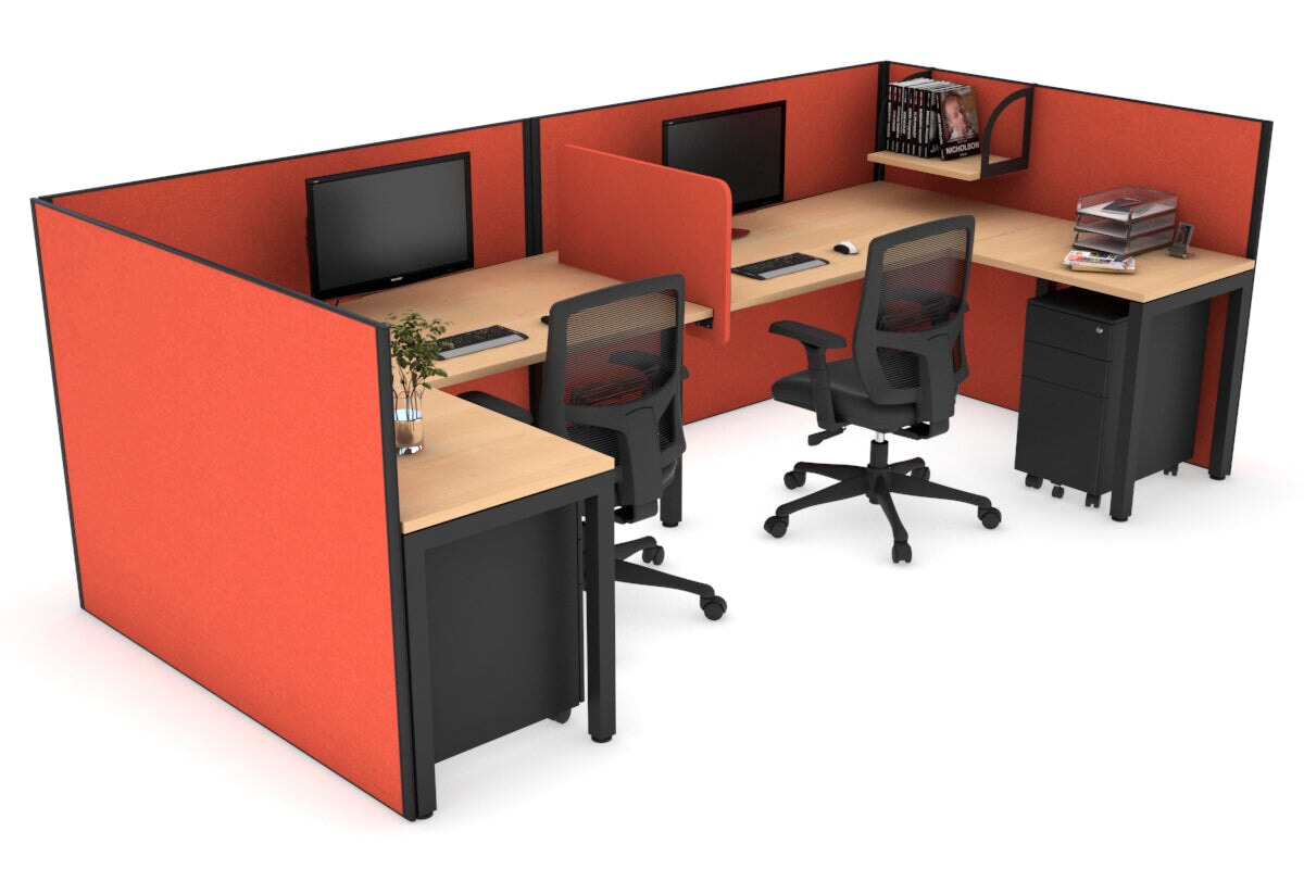 Quadro Square Leg 2 Person Corner Workstations - U Configuration - Black Frame [1400L x 1800W with Cable Scallop] Jasonl maple squash orange biscuit panel