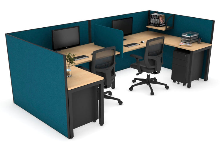 Quadro Square Leg 2 Person Corner Workstations - U Configuration - Black Frame [1400L x 1800W with Cable Scallop] Jasonl maple deep blue biscuit panel