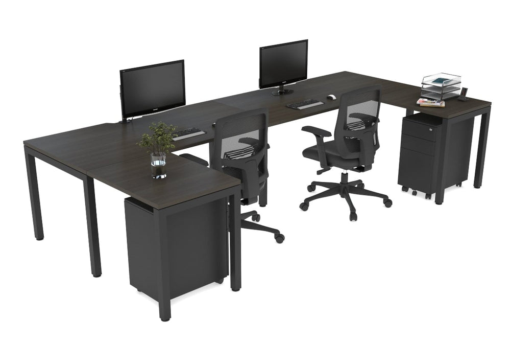 Quadro Square Legs 2 Person Corner Workstation - U Configuration - Black Frame [1400L x 1800W with Cable Scallop]-dark oak none none