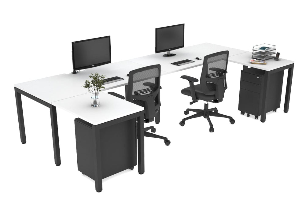 Quadro Square Legs 2 Person Corner Workstation - U Configuration - Black Frame [1400L x 1800W with Cable Scallop]-white none none