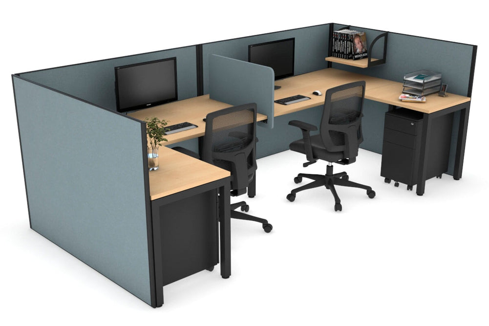 Quadro Square Legs 2 Person Corner Workstation - U Configuration - Black Frame [1400L x 1800W with Cable Scallop]-maple cool grey biscuit panel