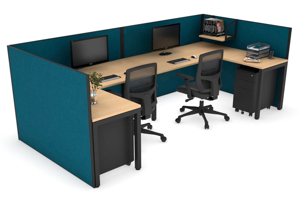 Quadro Square Legs 2 Person Corner Workstation - U Configuration - Black Frame [1600L x 1800W with Cable Scallop]-maple deep blue none