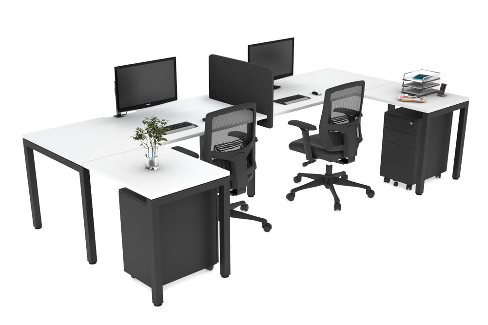 Quadro Square Legs 2 Person Corner Workstation - U Configuration - Black Frame [1600L x 1800W with Cable Scallop]-white none biscuit panel