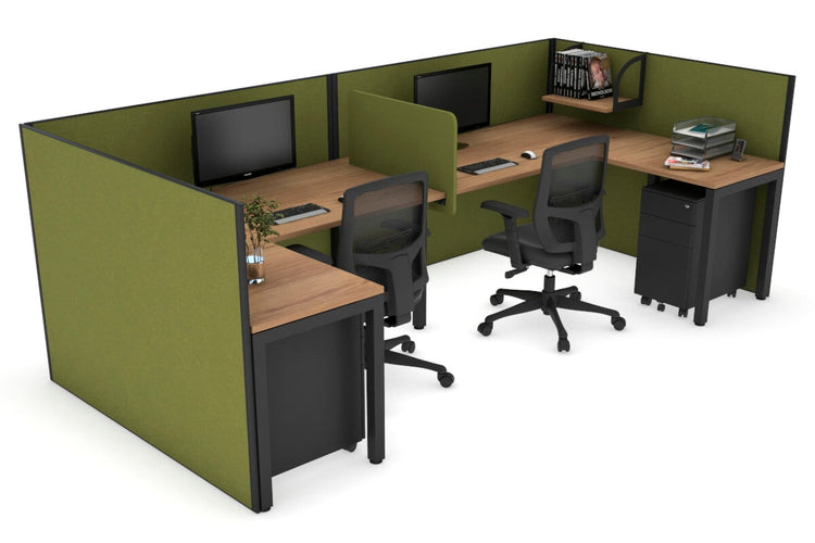 Quadro Square Leg 2 Person Corner Workstations - U Configuration - Black Frame [1600L x 1800W with Cable Scallop] Jasonl salvage oak green moss biscuit panel