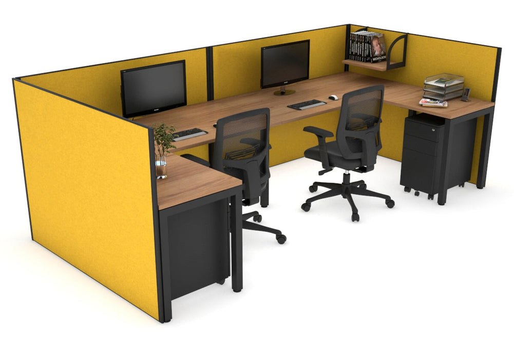Quadro Square Legs 2 Person Corner Workstation - U Configuration - Black Frame [1600L x 1800W with Cable Scallop]-salvage oak mustard yellow none