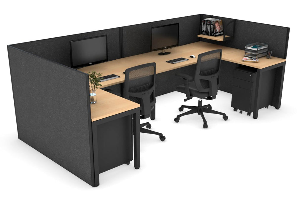 Quadro Square Legs 2 Person Corner Workstation - U Configuration - Black Frame [1600L x 1800W with Cable Scallop]-maple moody charcoal none