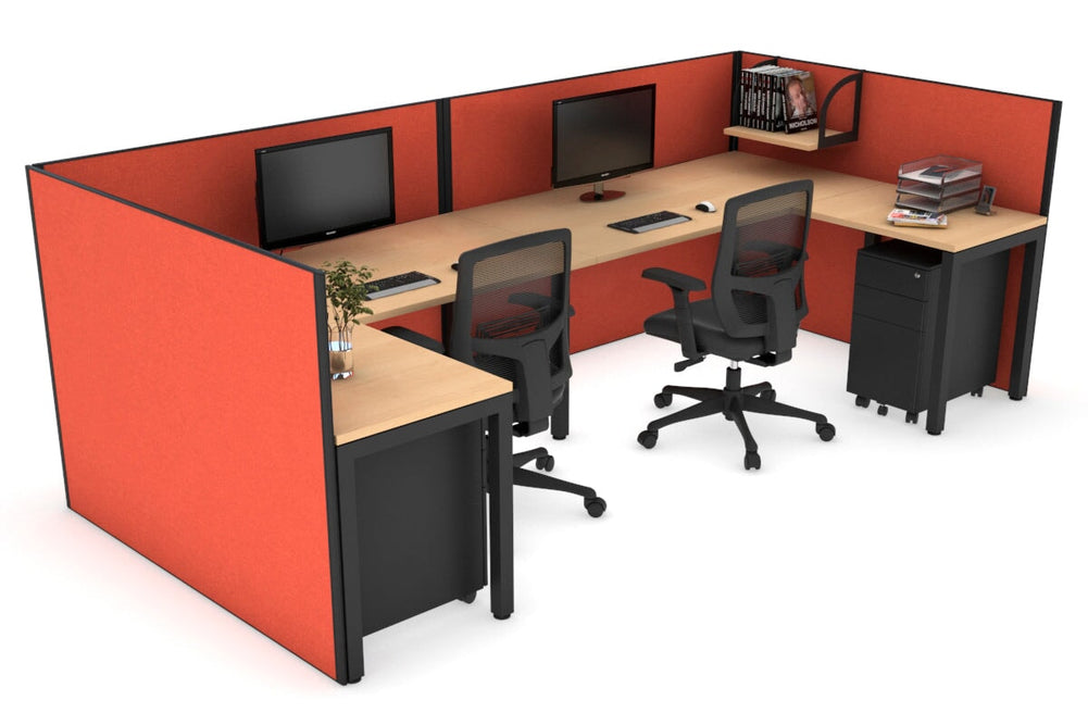 Quadro Square Legs 2 Person Corner Workstation - U Configuration - Black Frame [1600L x 1800W with Cable Scallop]-maple squash orange none