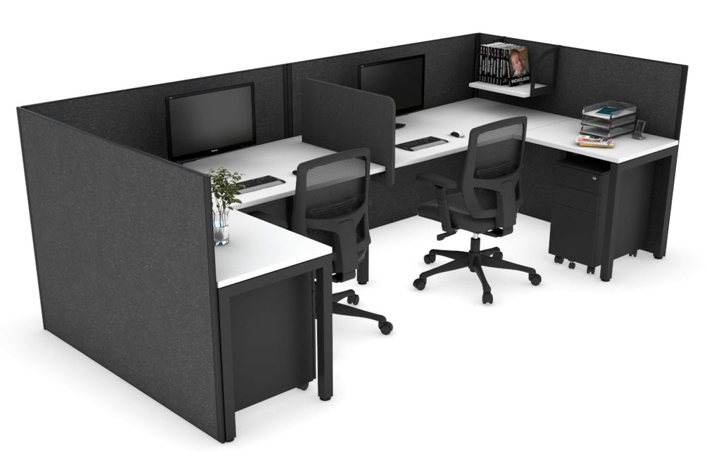 Quadro Square Legs 2 Person Corner Workstation - U Configuration - Black Frame [1600L x 1800W with Cable Scallop]-white moody charcoal biscuit panel