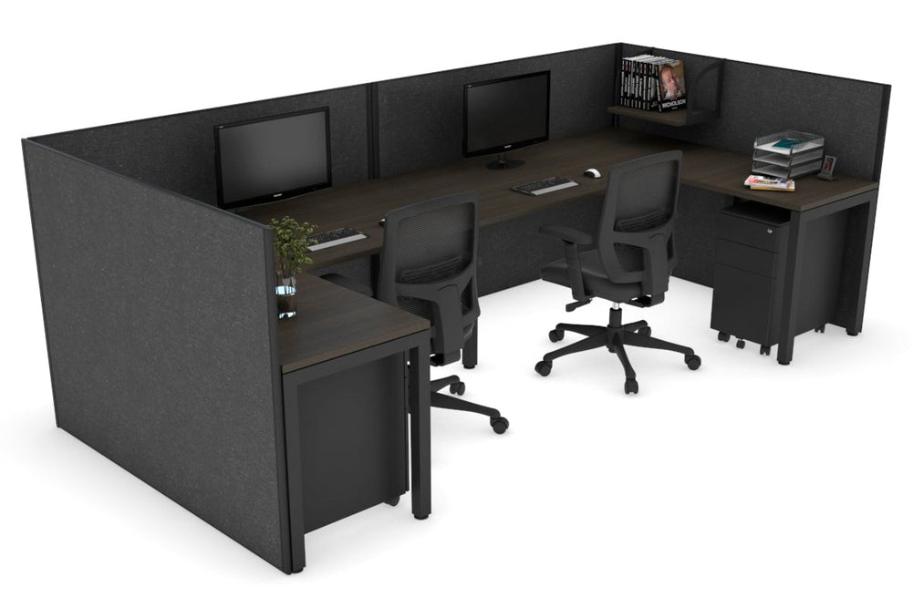 Quadro Square Legs 2 Person Corner Workstation - U Configuration - Black Frame [1600L x 1800W with Cable Scallop]-dark oak moody charcoal none