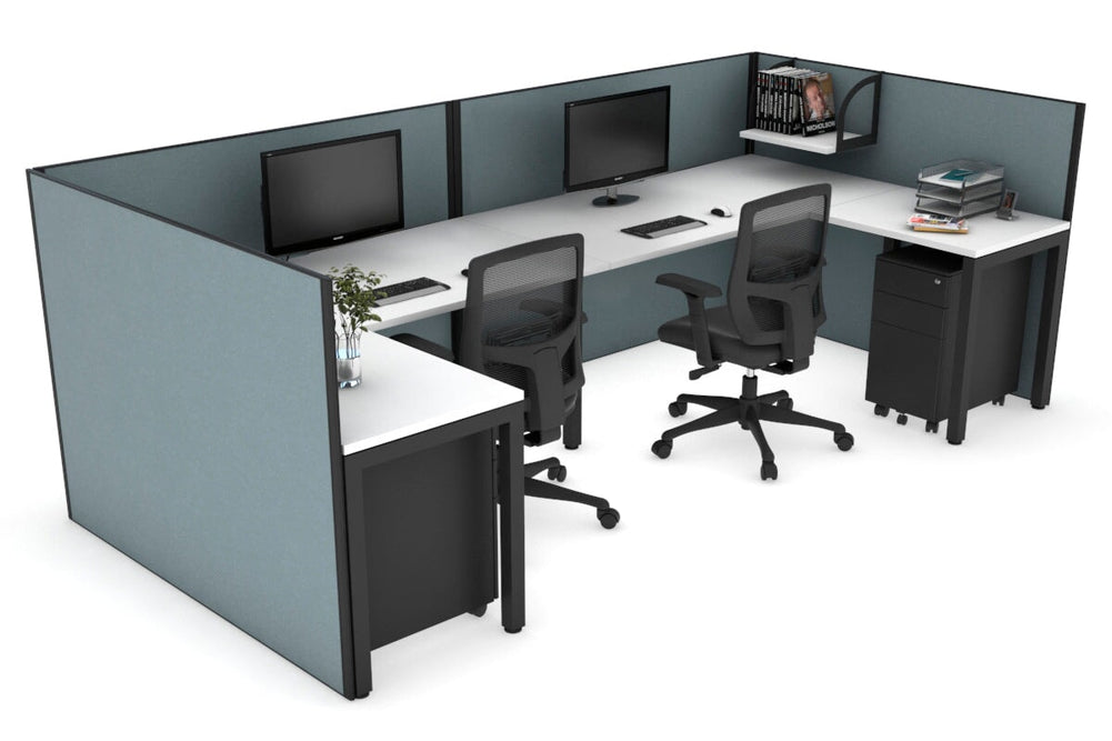 Quadro Square Legs 2 Person Corner Workstation - U Configuration - Black Frame [1600L x 1800W with Cable Scallop]-white cool grey none