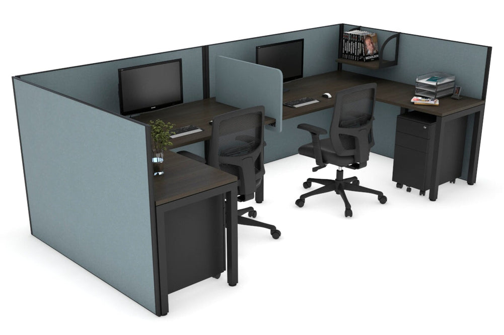 Quadro Square Legs 2 Person Corner Workstation - U Configuration - Black Frame [1600L x 1800W with Cable Scallop]-dark oak cool grey biscuit panel