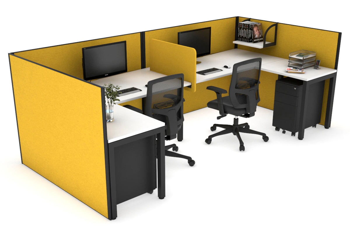 Quadro Square Leg 2 Person Corner Workstations - U Configuration - Black Frame [1600L x 1800W with Cable Scallop] Jasonl white mustard yellow biscuit panel