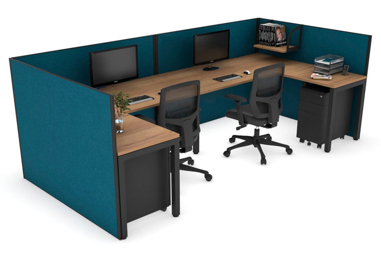 Quadro Square Leg 2 Person Corner Workstations - U Configuration - Black Frame [1600L x 1800W with Cable Scallop] Jasonl salvage oak deep blue none