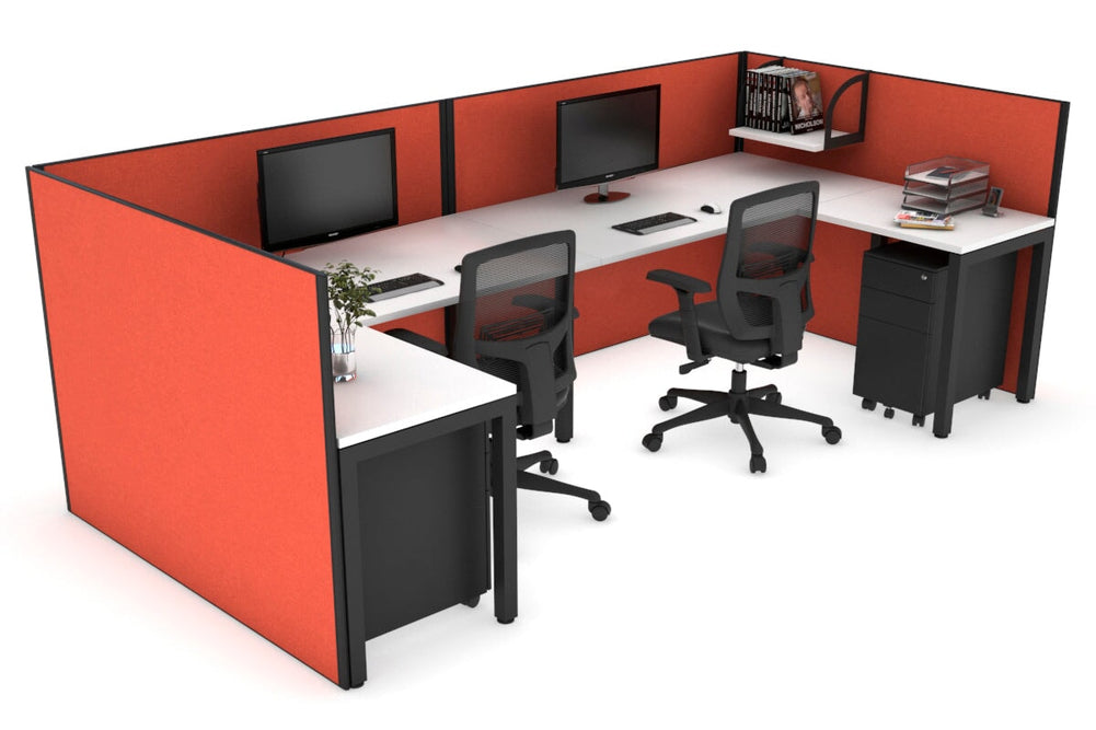 Quadro Square Legs 2 Person Corner Workstation - U Configuration - Black Frame [1600L x 1800W with Cable Scallop]-white squash orange none