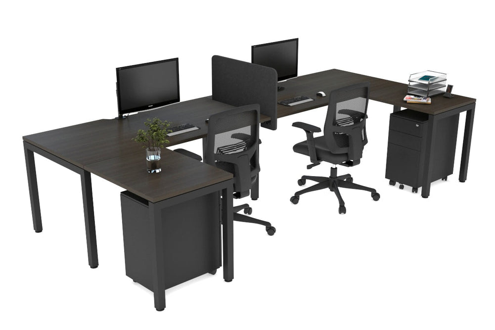 Quadro Square Legs 2 Person Corner Workstation - U Configuration - Black Frame [1600L x 1800W with Cable Scallop]-dark oak none biscuit panel