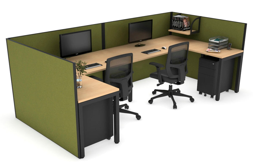 Quadro Square Legs 2 Person Corner Workstation - U Configuration - Black Frame [1600L x 1800W with Cable Scallop]-maple green moss none