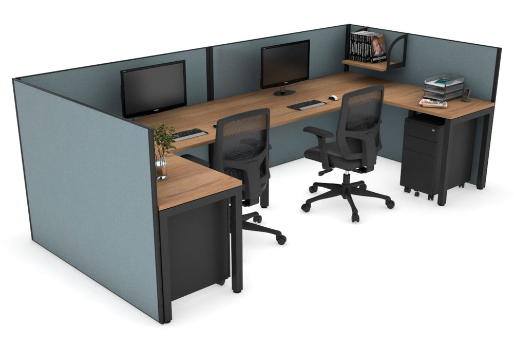 Quadro Square Legs 2 Person Corner Workstation - U Configuration - Black Frame [1600L x 1800W with Cable Scallop]-salvage oak cool grey none