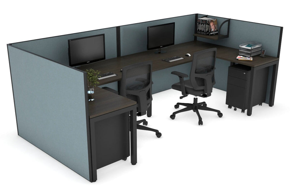 Quadro Square Legs 2 Person Corner Workstation - U Configuration - Black Frame [1600L x 1800W with Cable Scallop]-dark oak cool grey none