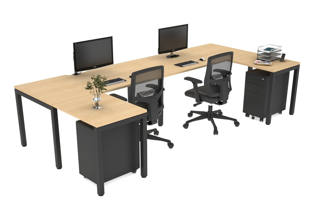 Quadro Square Legs 2 Person Corner Workstation - U Configuration - Black Frame [1800L x 1800W with Cable Scallop]-maple none none