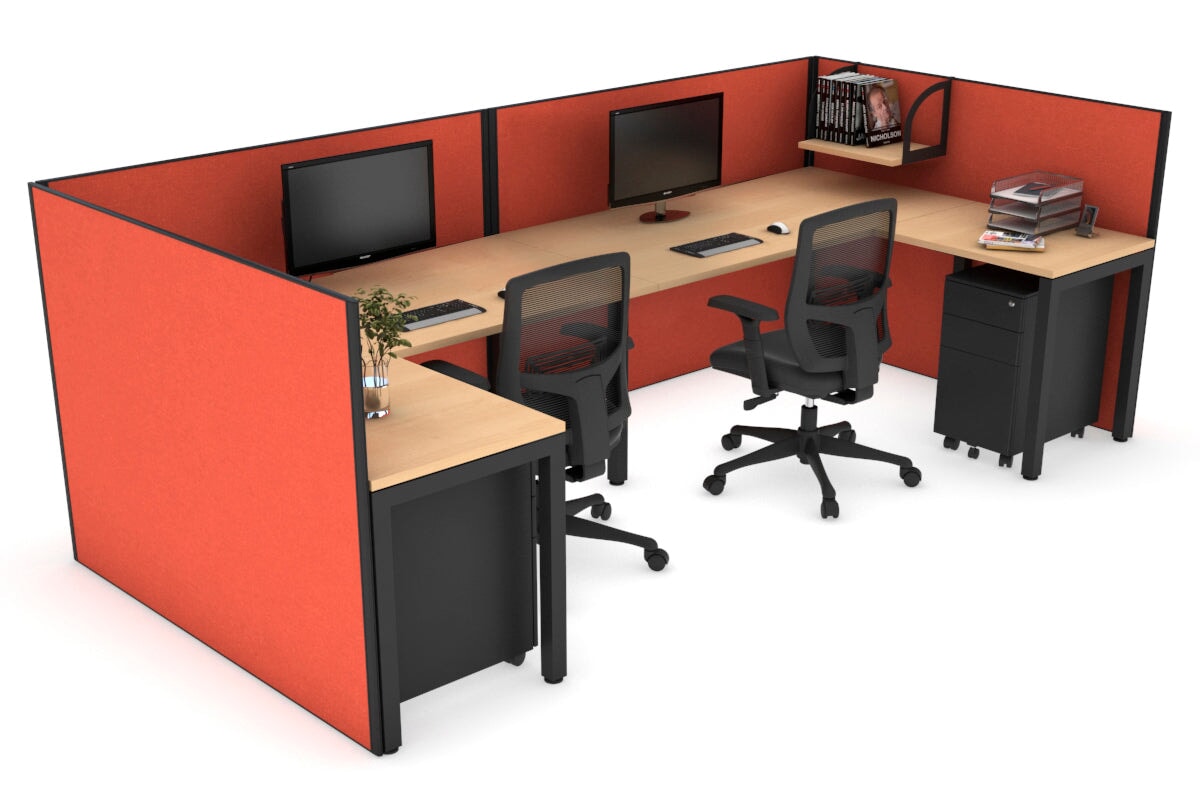Quadro Square Legs 2 Person Corner Workstation - U Configuration - Black Frame [1800L x 1800W with Cable Scallop]-maple squash orange none