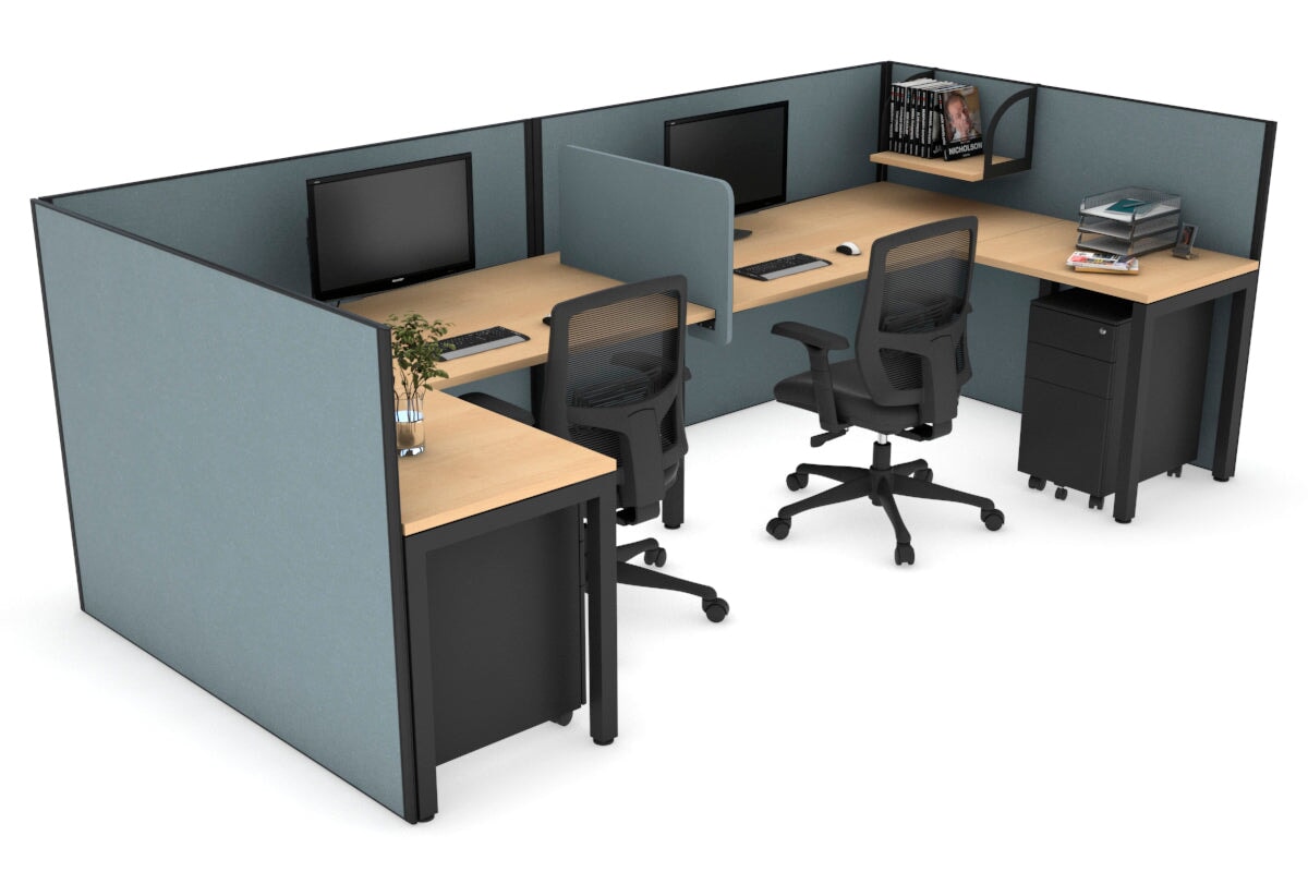 Quadro Square Legs 2 Person Corner Workstation - U Configuration - Black Frame [1800L x 1800W with Cable Scallop]-maple cool grey biscuit panel