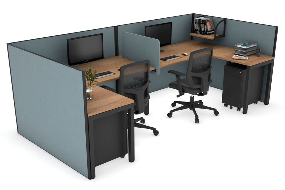 Quadro Square Legs 2 Person Corner Workstation - U Configuration - Black Frame [1800L x 1800W with Cable Scallop]-salvage oak cool grey biscuit panel