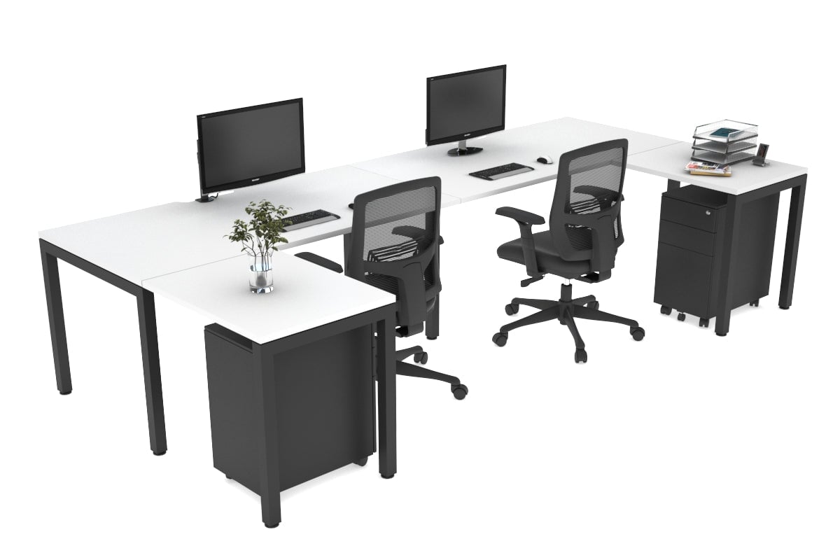 Quadro Square Legs 2 Person Corner Workstation - U Configuration - Black Frame [1800L x 1800W with Cable Scallop]-white none none
