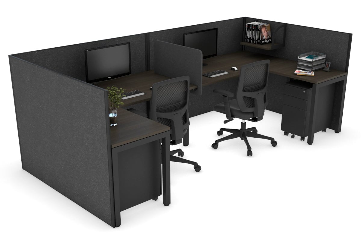 Quadro Square Legs 2 Person Corner Workstation - U Configuration - Black Frame [1800L x 1800W with Cable Scallop]-dark oak moody charcoal biscuit panel