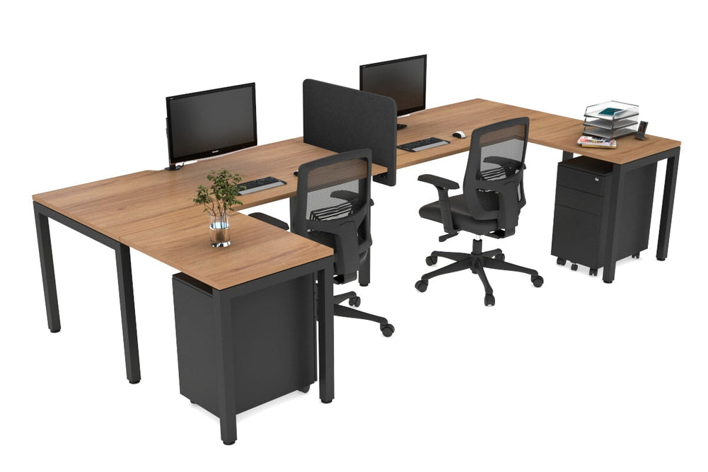 Quadro Square Legs 2 Person Corner Workstation - U Configuration - Black Frame [1800L x 1800W with Cable Scallop]-salvage oak none biscuit panel