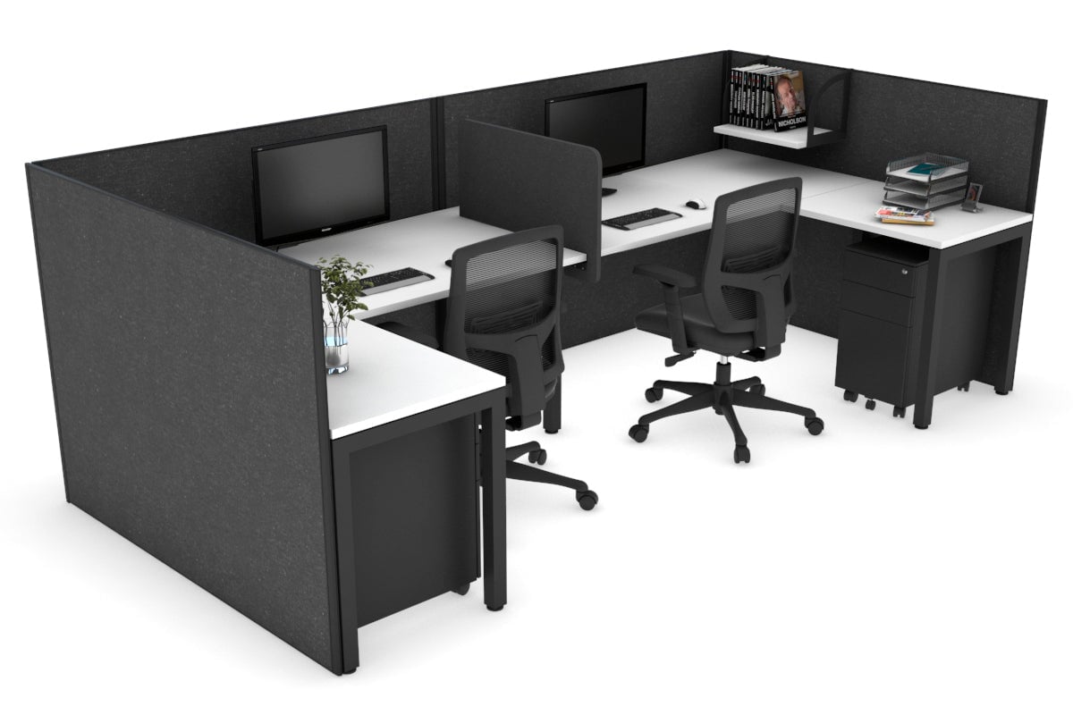 Quadro Square Legs 2 Person Corner Workstation - U Configuration - Black Frame [1800L x 1800W with Cable Scallop]-white moody charcoal biscuit panel