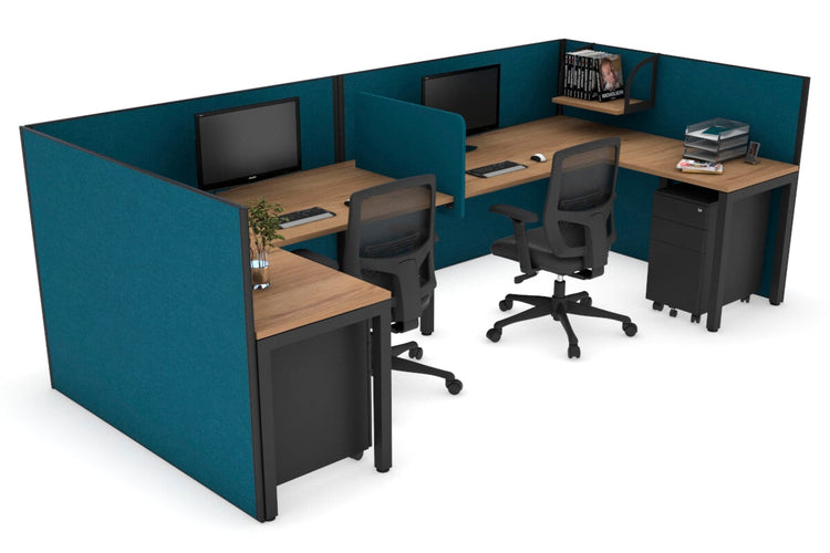 Quadro Square Leg 2 Person Corner Workstations - U Configuration - Black Frame [1800L x 1800W with Cable Scallop] Jasonl salvage oak deep blue biscuit panel