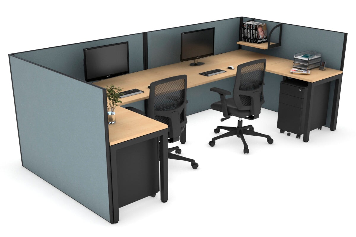 Quadro Square Legs 2 Person Corner Workstation - U Configuration - Black Frame [1800L x 1800W with Cable Scallop]-maple cool grey none