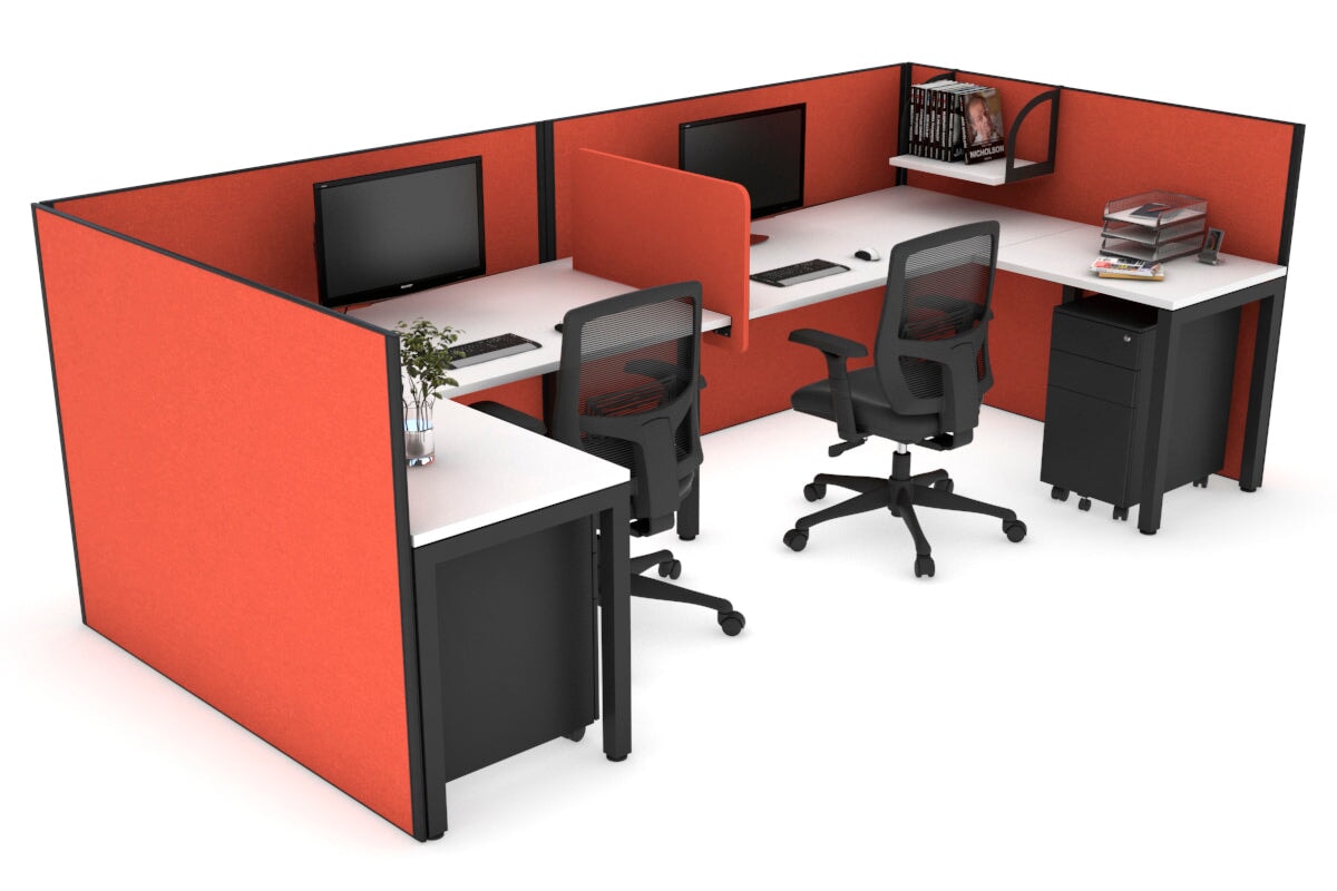 Quadro Square Legs 2 Person Corner Workstation - U Configuration - Black Frame [1800L x 1800W with Cable Scallop]-white squash orange biscuit panel