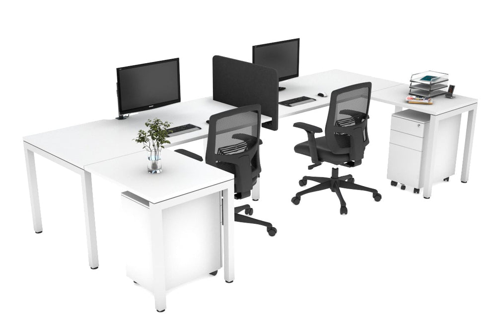Quadro Square Legs 2 Person Corner Workstation - U Configuration - White Frame [1400L x 1800W with Cable Scallop]-white none biscuit panel