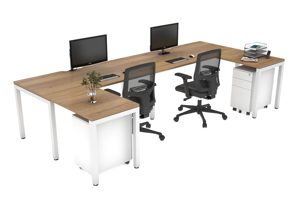 Quadro Square Legs 2 Person Corner Workstation - U Configuration - White Frame [1400L x 1800W with Cable Scallop]-salvage oak none none