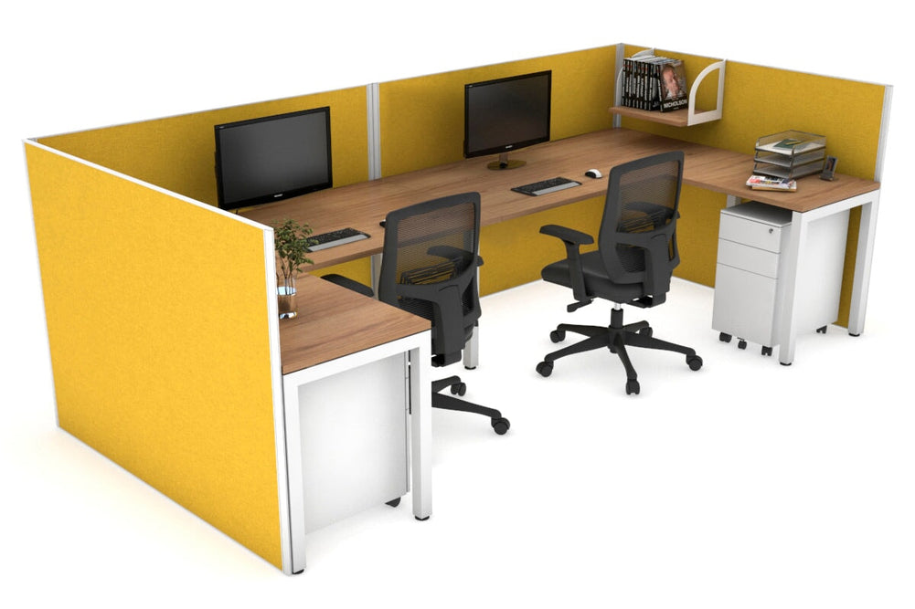 Quadro Square Legs 2 Person Corner Workstation - U Configuration - White Frame [1400L x 1800W with Cable Scallop]-salvage oak mustard yellow none