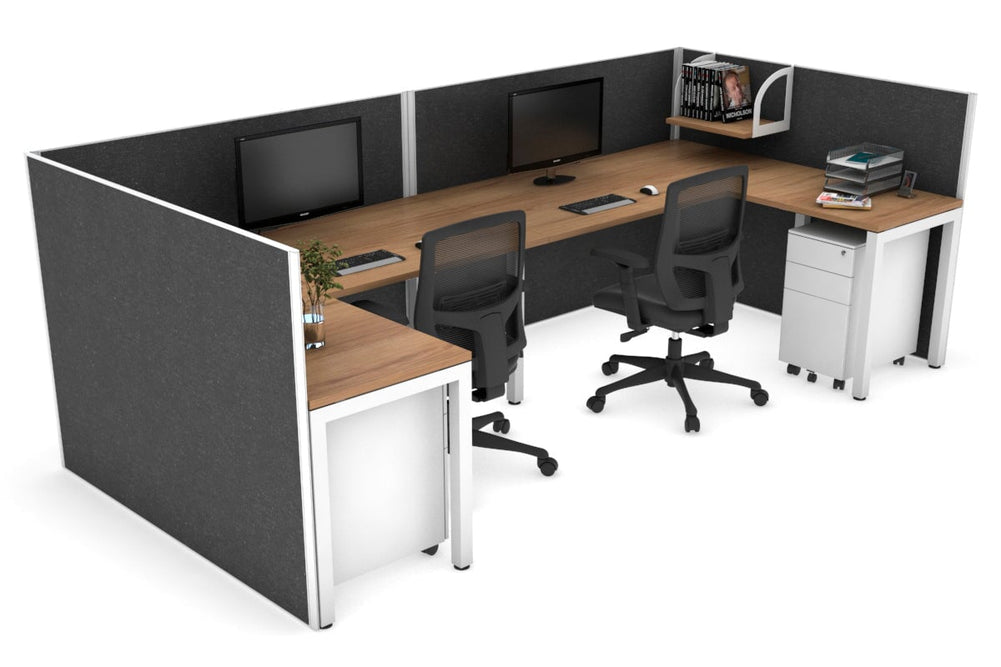Quadro Square Legs 2 Person Corner Workstation - U Configuration - White Frame [1400L x 1800W with Cable Scallop]-salvage oak moody charcoal none