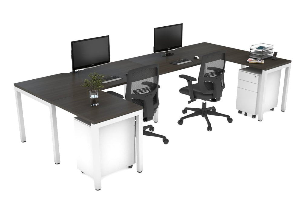 Quadro Square Legs 2 Person Corner Workstation - U Configuration - White Frame [1400L x 1800W with Cable Scallop]-dark oak none none