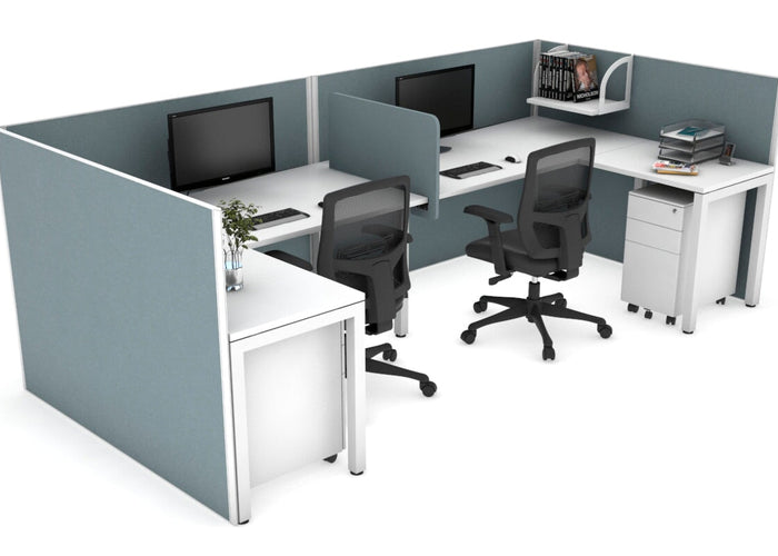 Quadro Square Leg 2 Person Corner Workstations - U Configuration - White Frame [1600L x 1800W with Cable Scallop] Jasonl white cool grey biscuit panel