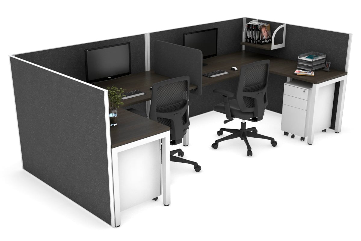 Quadro Square Leg 2 Person Corner Workstations - U Configuration - White Frame [1800L x 1800W with Cable Scallop] Jasonl dark oak moody charcoal biscuit panel