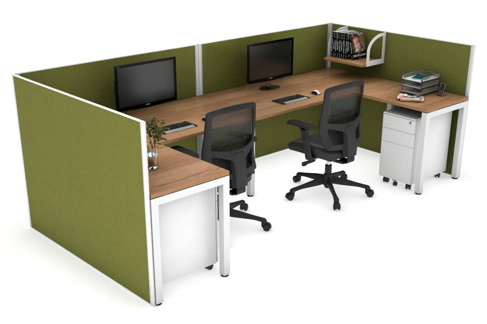 Quadro Square Legs 2 Person Corner Workstation - U Configuration - White Frame [1800L x 1800W with Cable Scallop]-salvage oak green moss none
