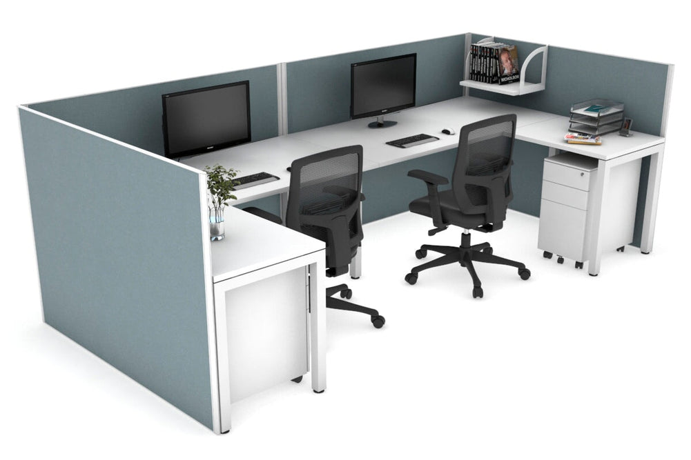 Quadro Square Legs 2 Person Corner Workstation - U Configuration - White Frame [1800L x 1800W with Cable Scallop]-white cool grey none